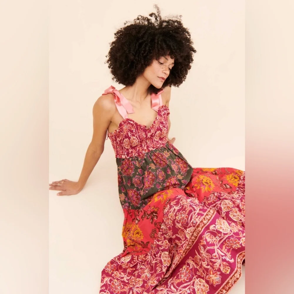 Free People Bluebell Tiered Maxi Dress in Pink Multi